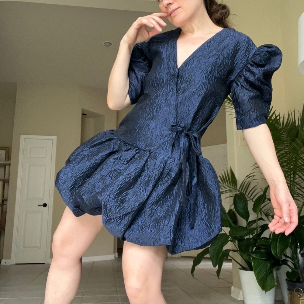NWT Moon River Navy Blue Textured Wrap Mini Dress, size S